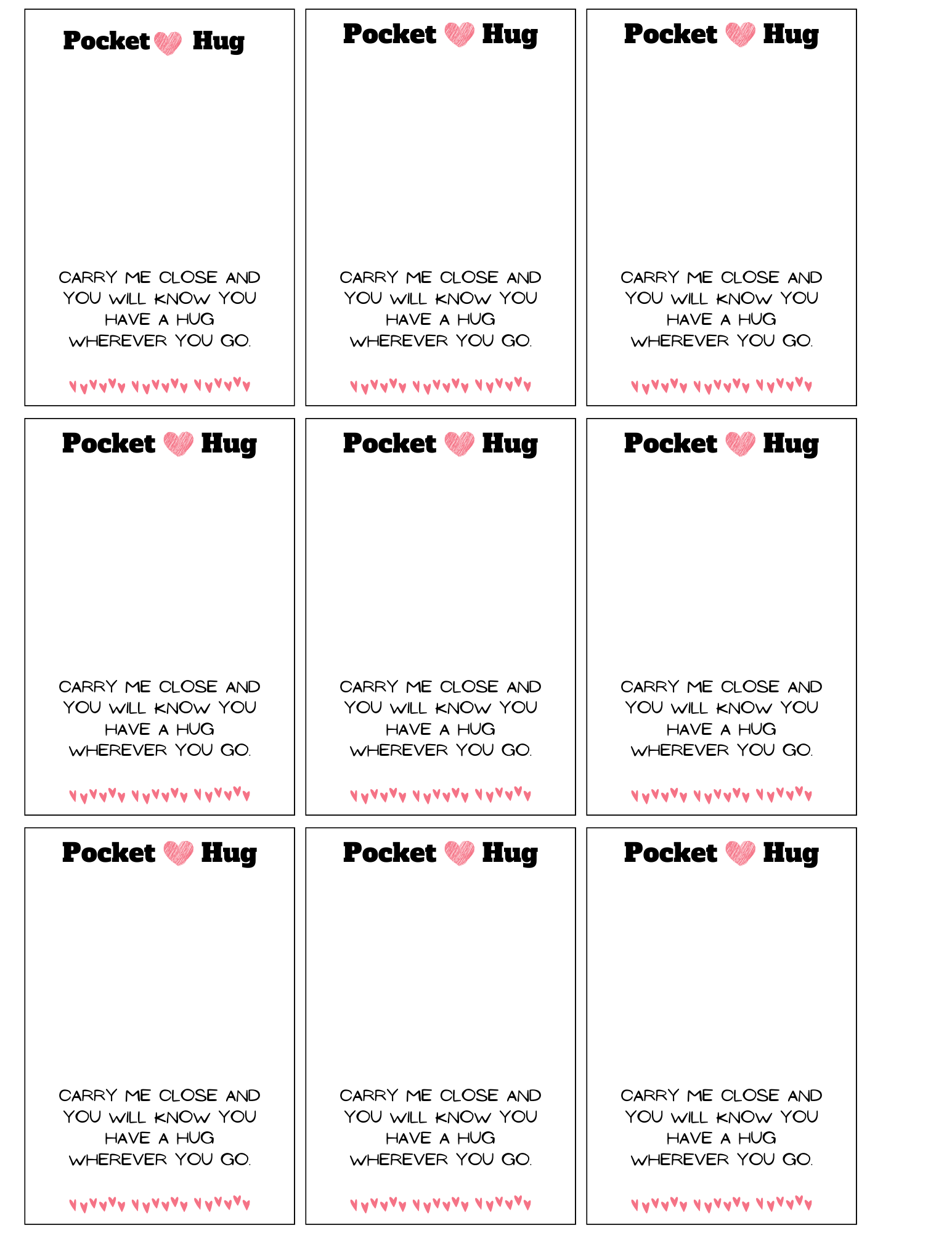 3 Pocket Hug Poems Printable