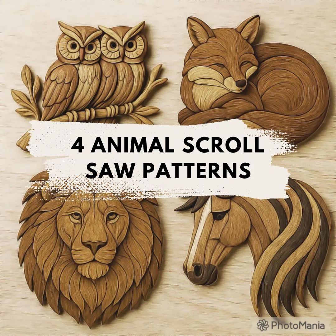 4 Animal Intarsia Scroll Saw Patterns