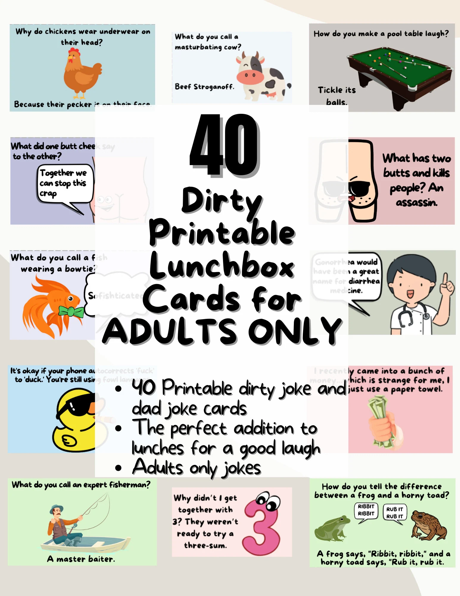 40 Printable Dirty Joke Lunchbag Cards 40 Printable Dirty Joke Lunchbag Cards
