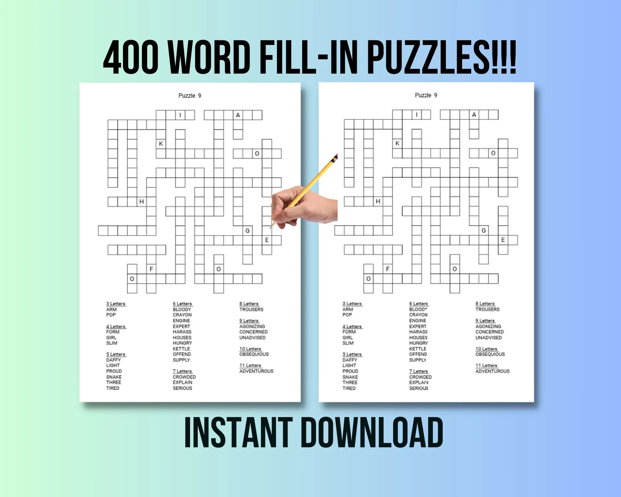 400 Printable Word Fill In Puzzles For