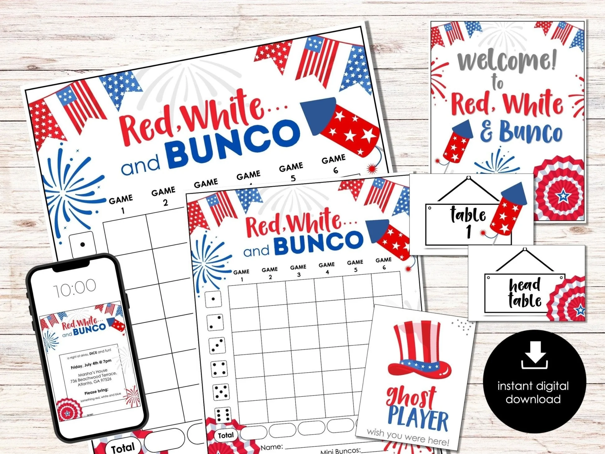 4th Of July Bunco Score Sheets