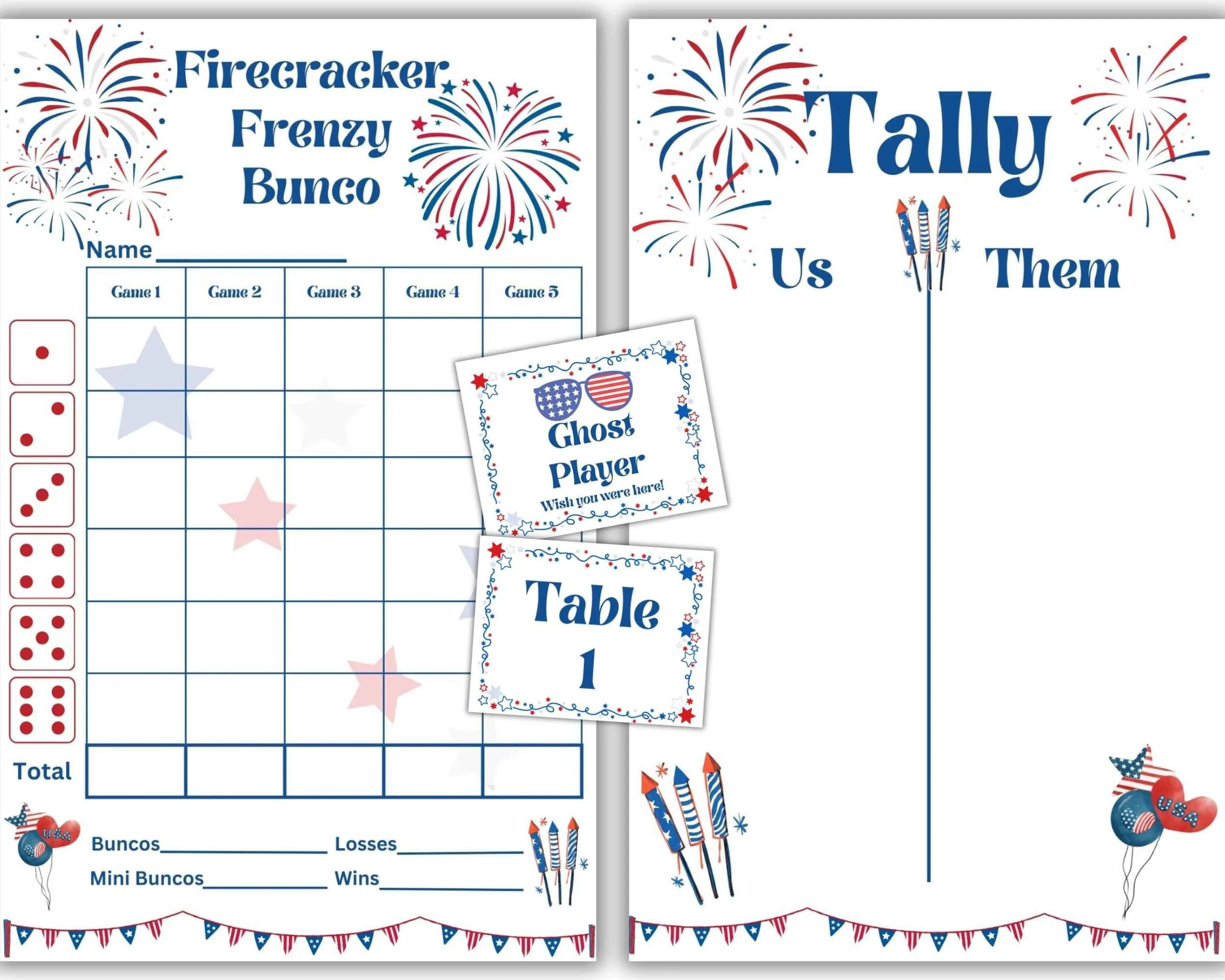 4th Of July Bunco Scorecards Patriotic