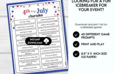 4th Of July Charades Game Printable Party Icebreaker 4j