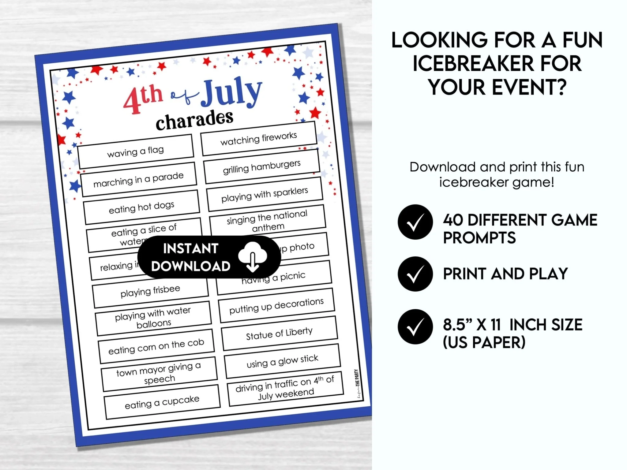 4th Of July Charades Game Printable Party Icebreaker 4j 4th Of July Charades Game Printable Party Icebreaker 4j