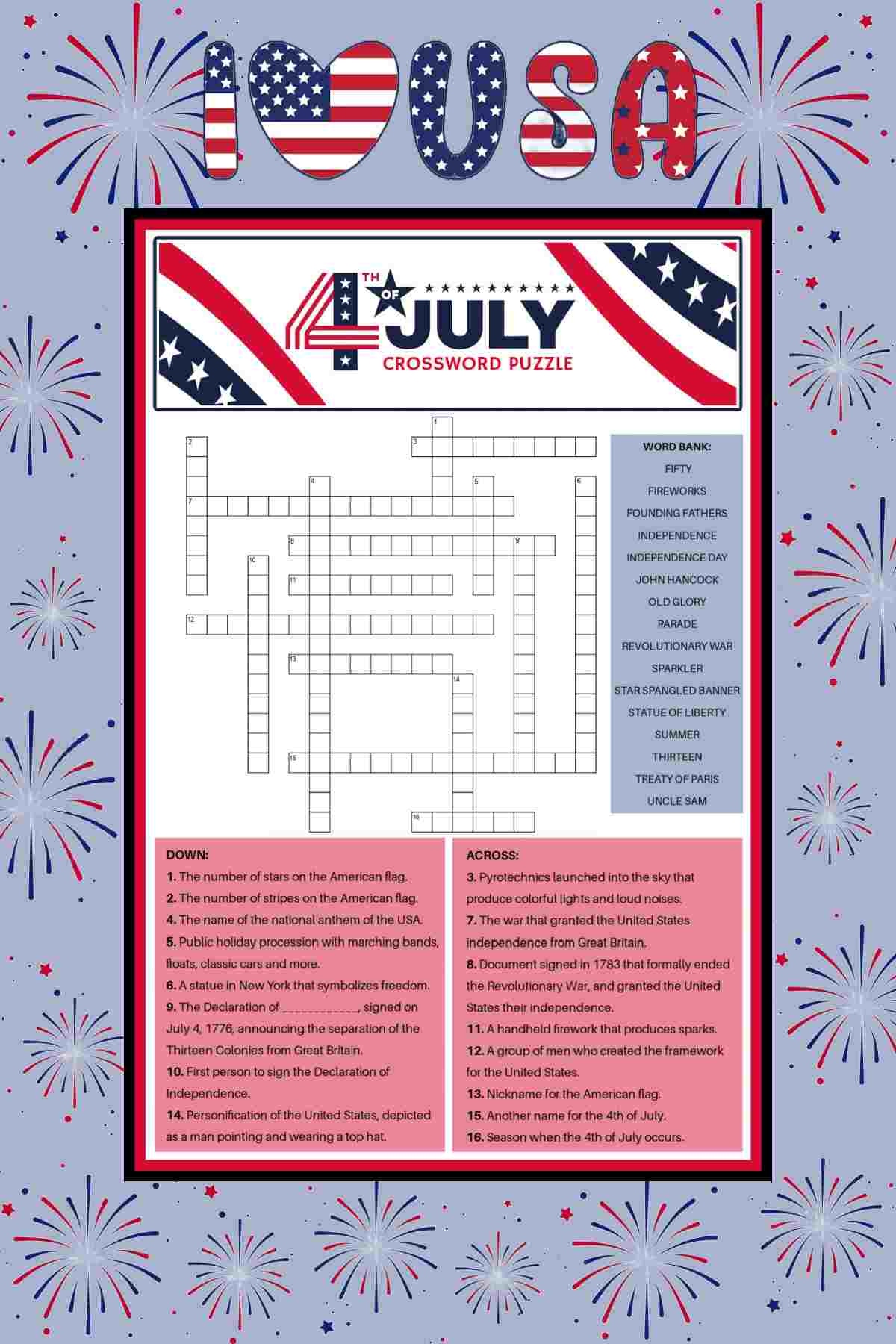 4th Of July Crossword Puzzle