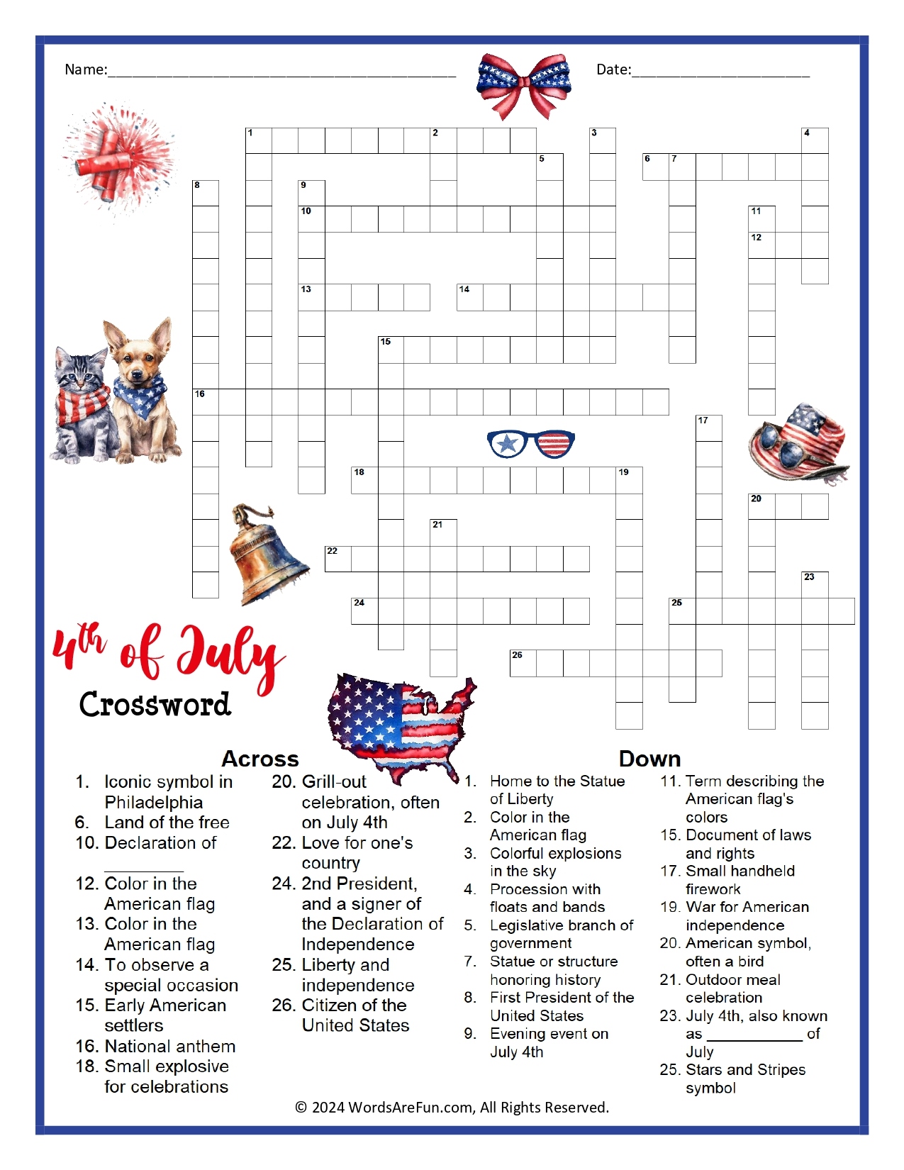 free printable 4th of july crossword puzzle 2026