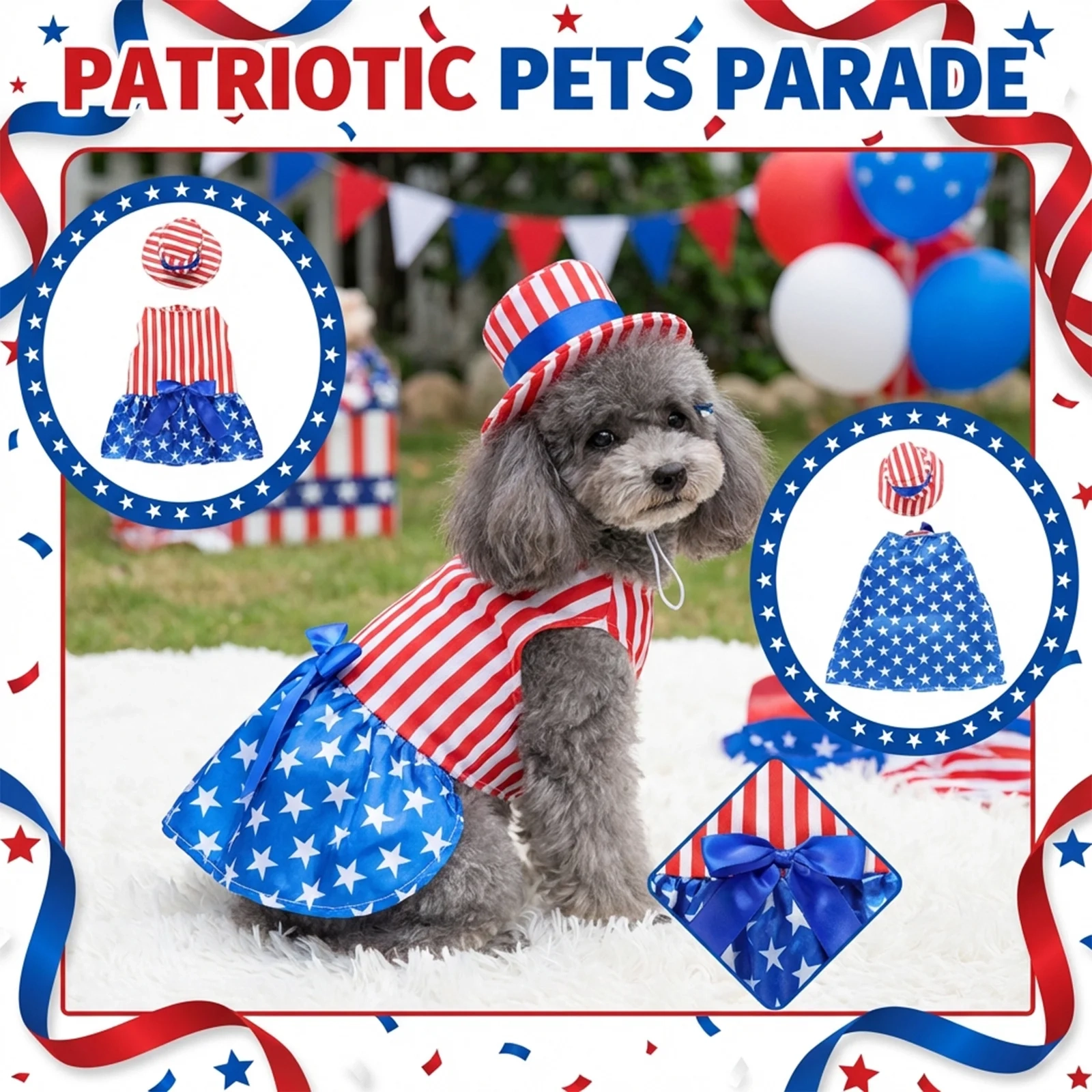 4th Of July Dog Outfit With Matching Hat Patriotic Flag Themed Pet Outfits Festive Apparel For Holiday Parties Parades Red S