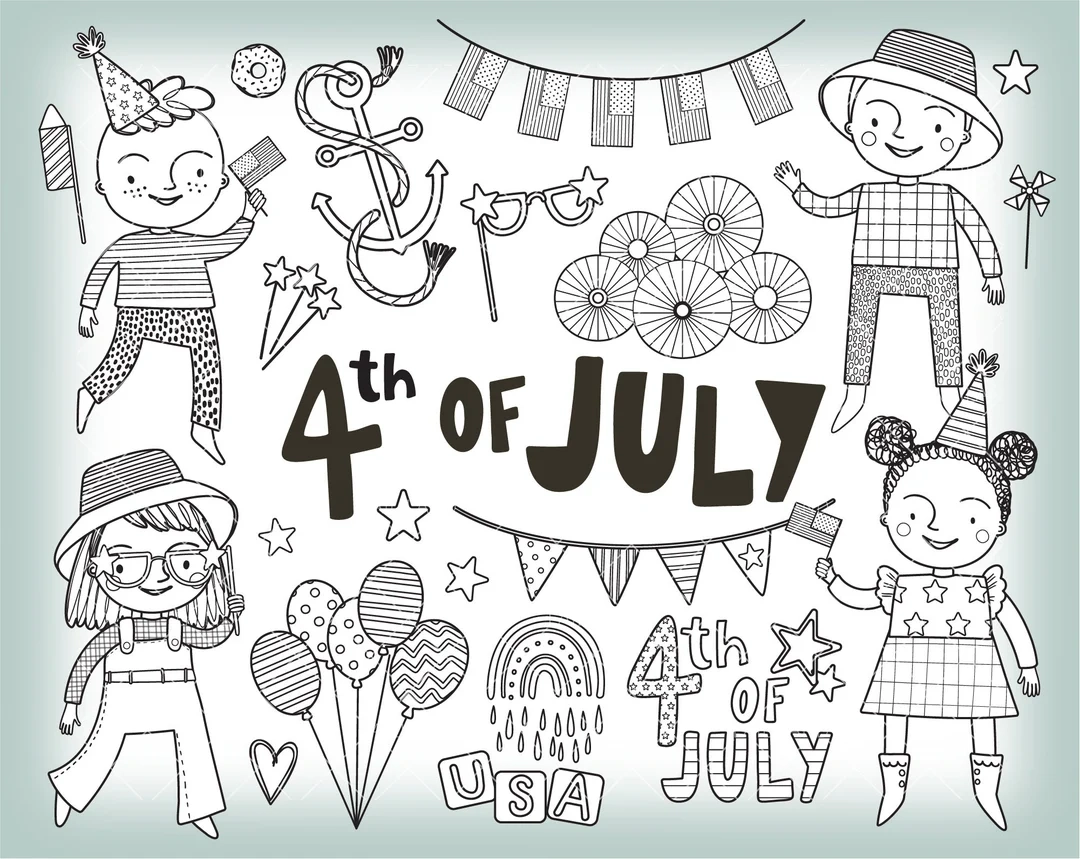 4th Of July Doodle Clipart Black And
