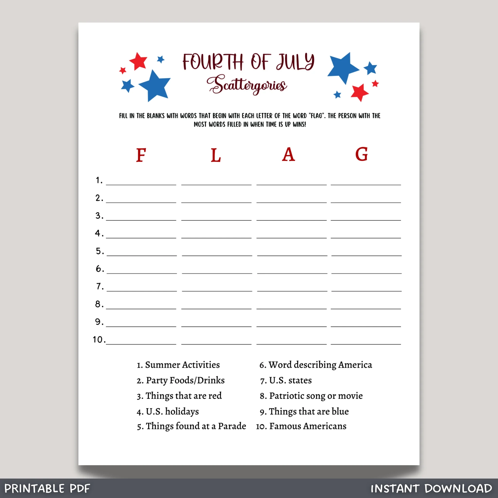 free printable 4th of july scattergories game free printable 4th of july scattergories game