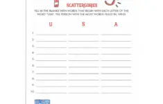 4th Of July Scattergories Printable