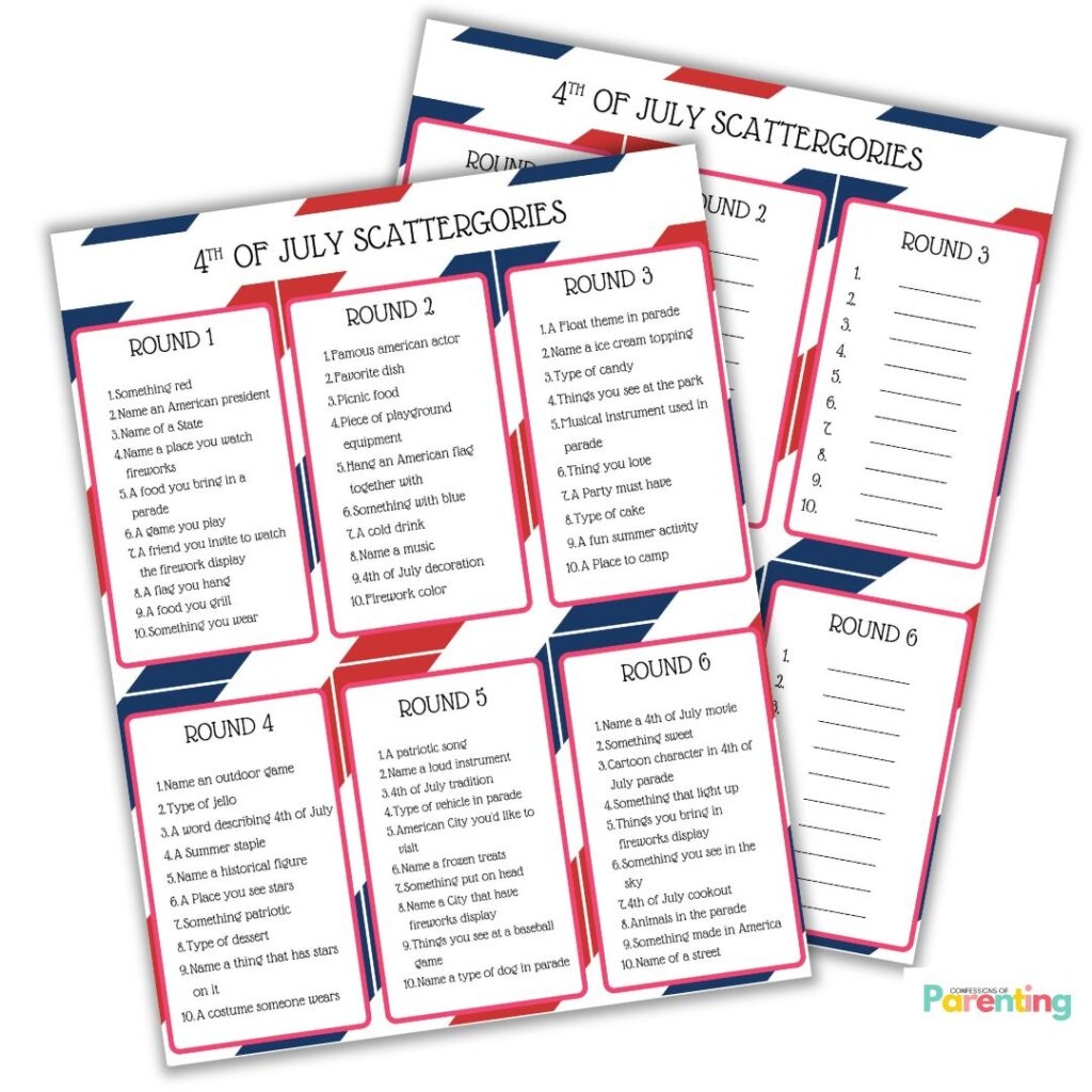 4th Of July Scattergories 4th Of July Scattergories