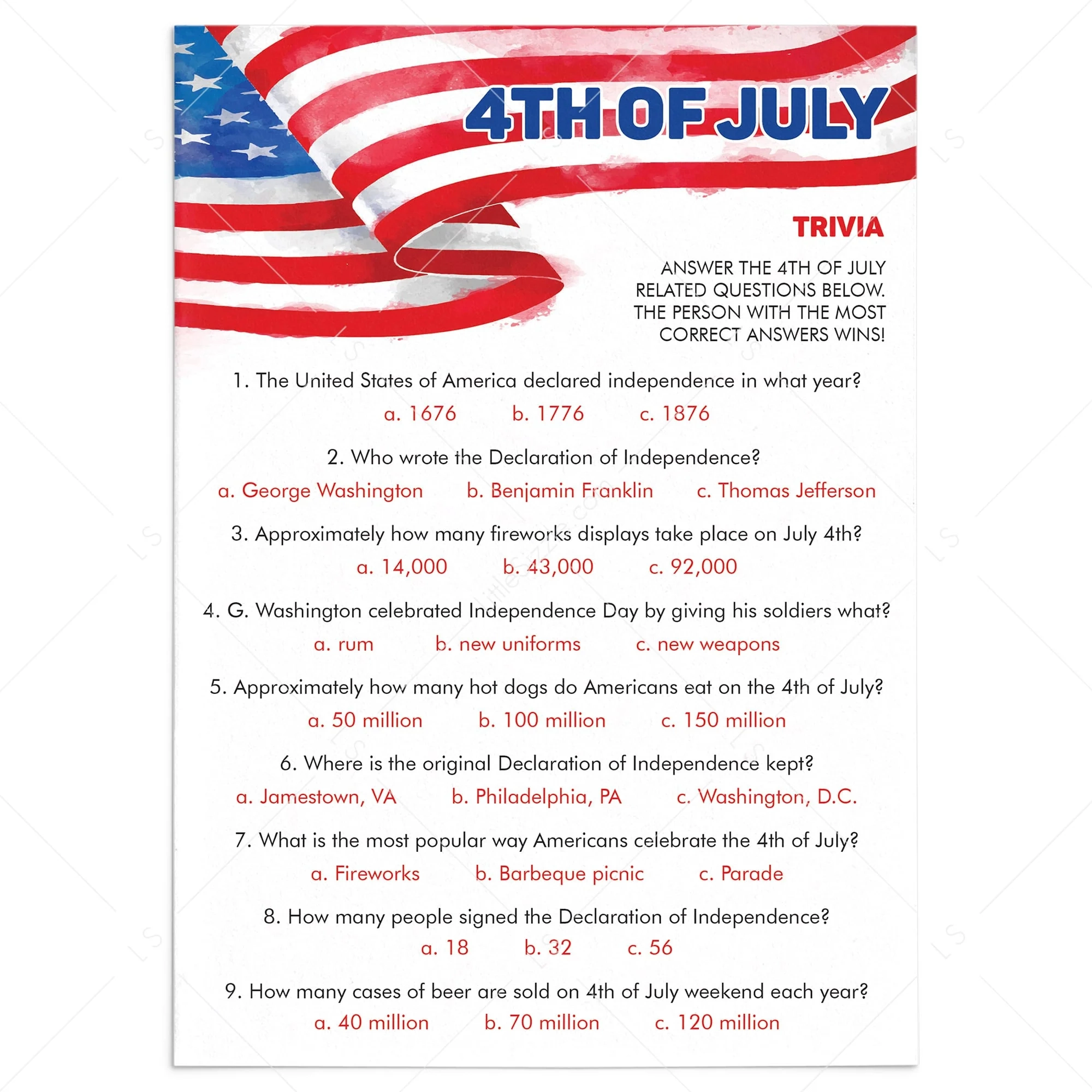 4th Of July Trivia Printable Virtual 4th Of July Trivia Printable Virtual