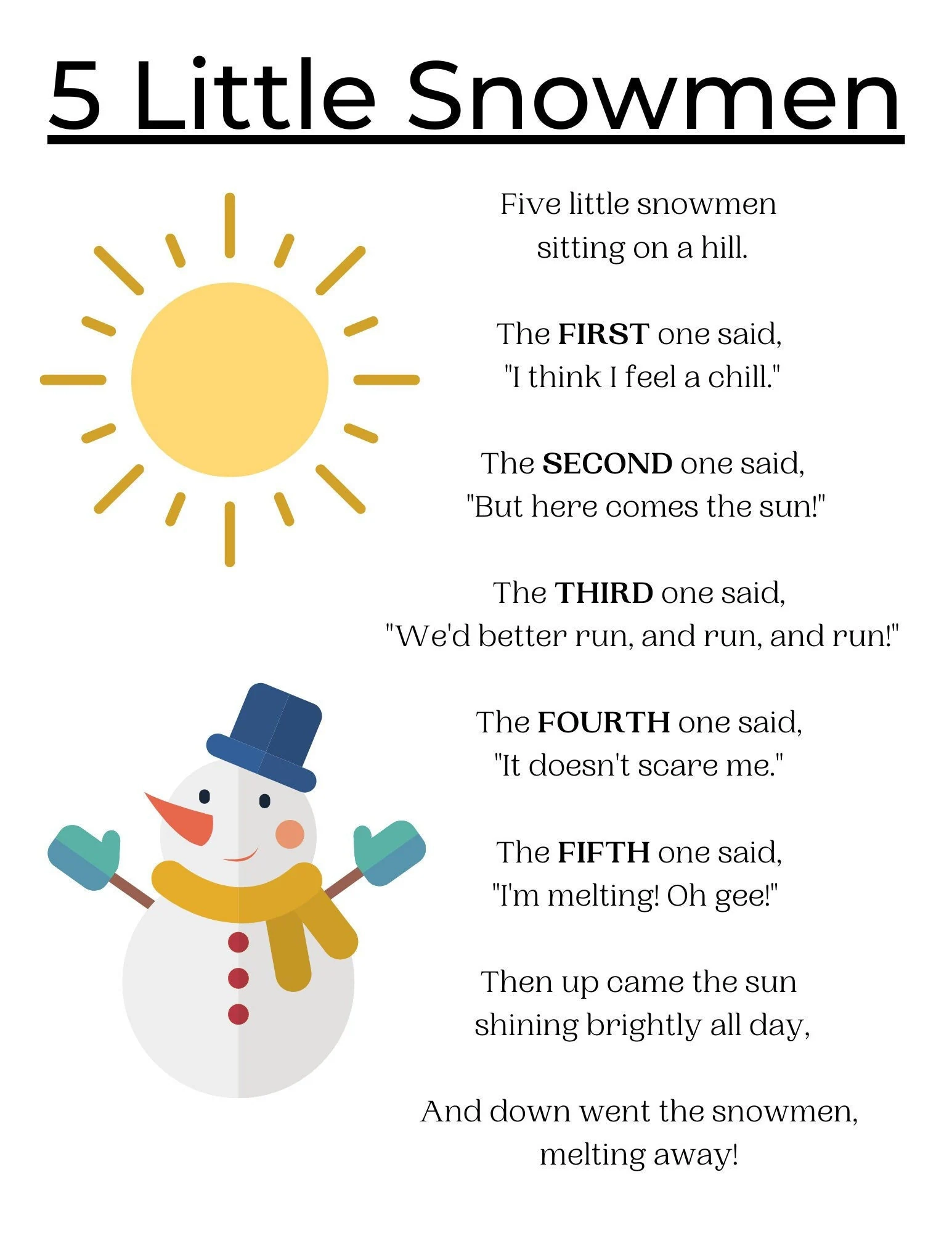 5 Little Snowmen Poem Winter Poetry