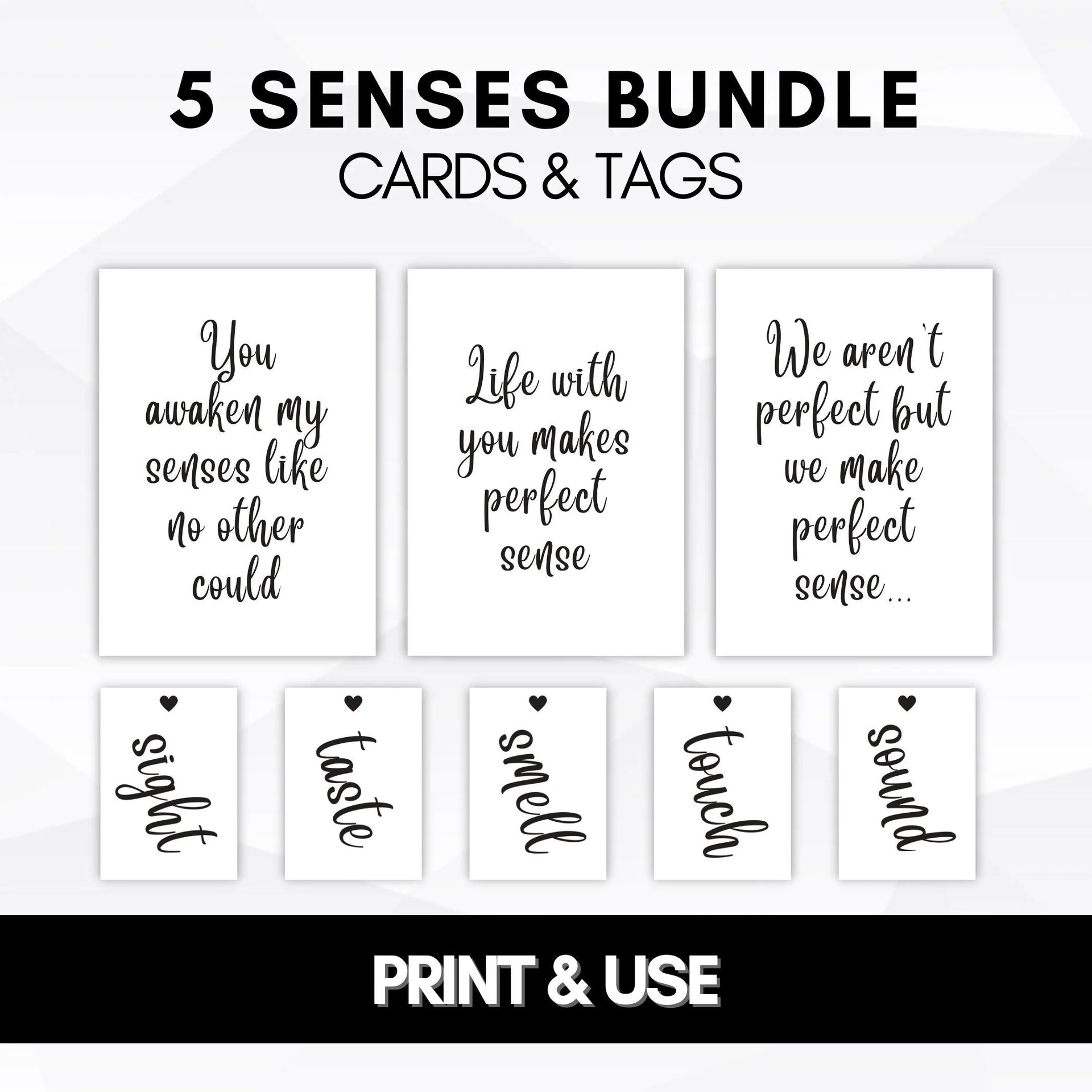5 Senses Bundle 5 Senses Cards 5 Senses Gift Tags Print Use