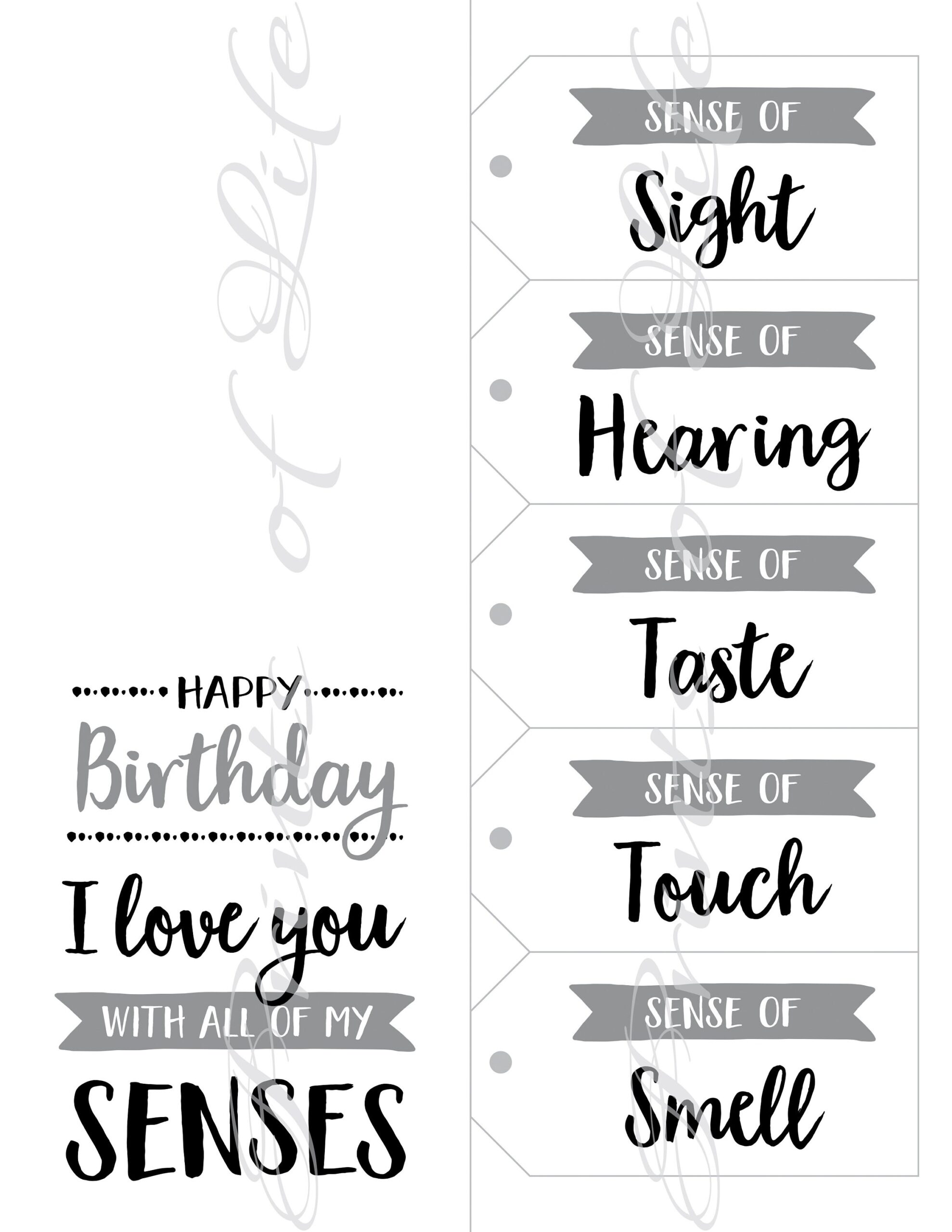 5 Senses Gift Tags Birthday Card Instant 5 Senses Gift Tags Birthday Card Instant