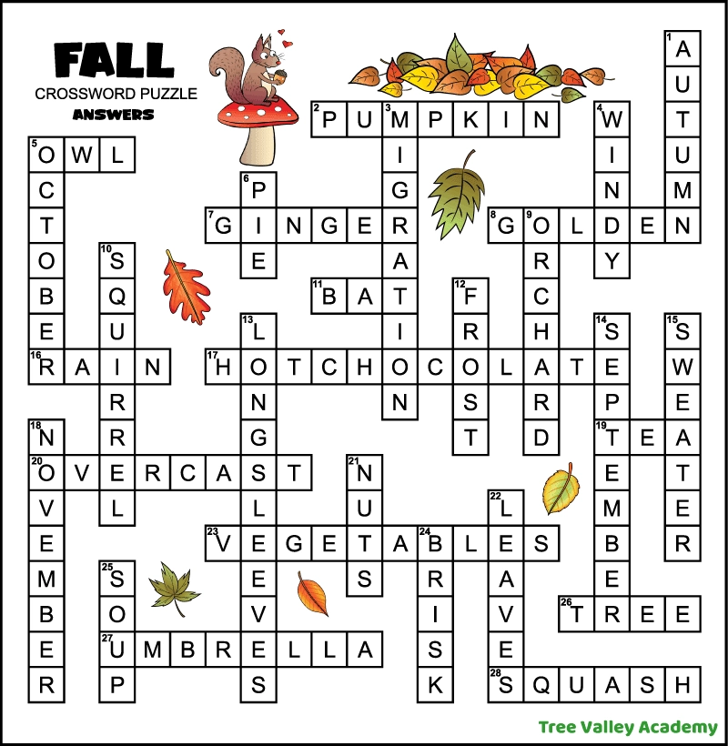 6th Grade Fall Crossword Puzzle