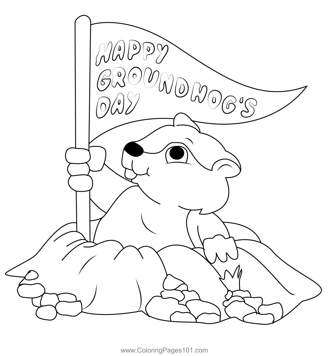 90355 Happy Groundhog Day Coloring Page
