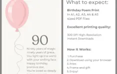 90th Birthday Poem Gift Printable