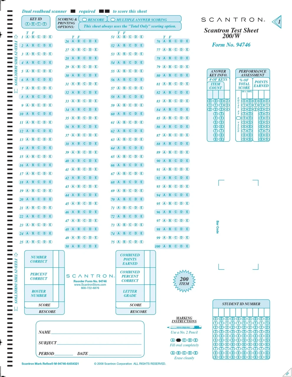free printable scantron sheet