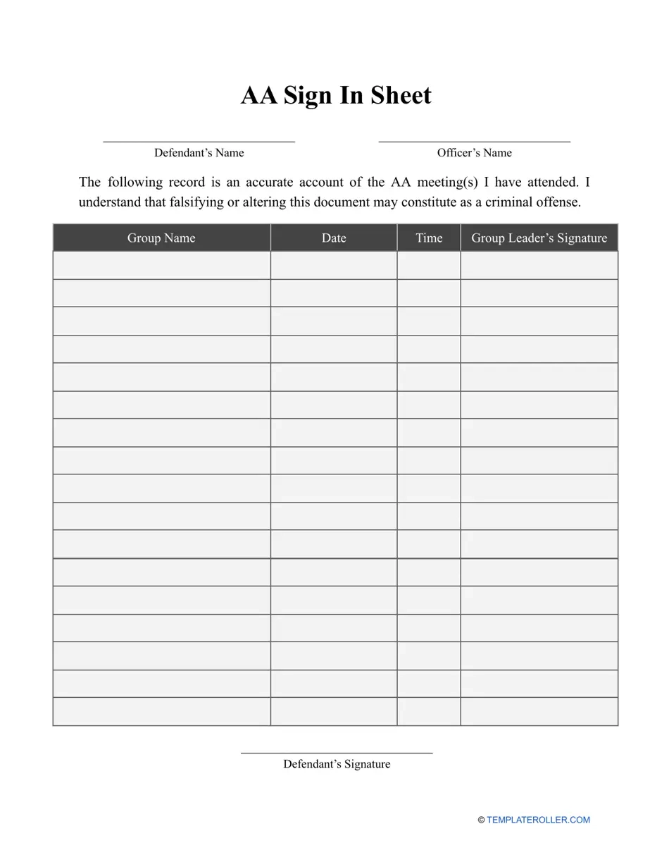 Aa Sign In Sheet Template Aa Sign In Sheet Template