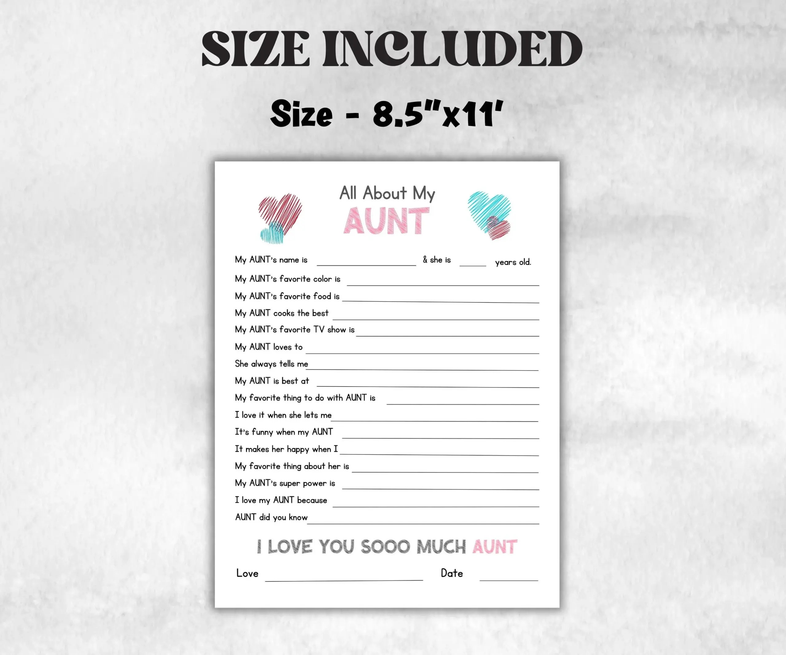 All About My Aunt Card Questionnaire 52186