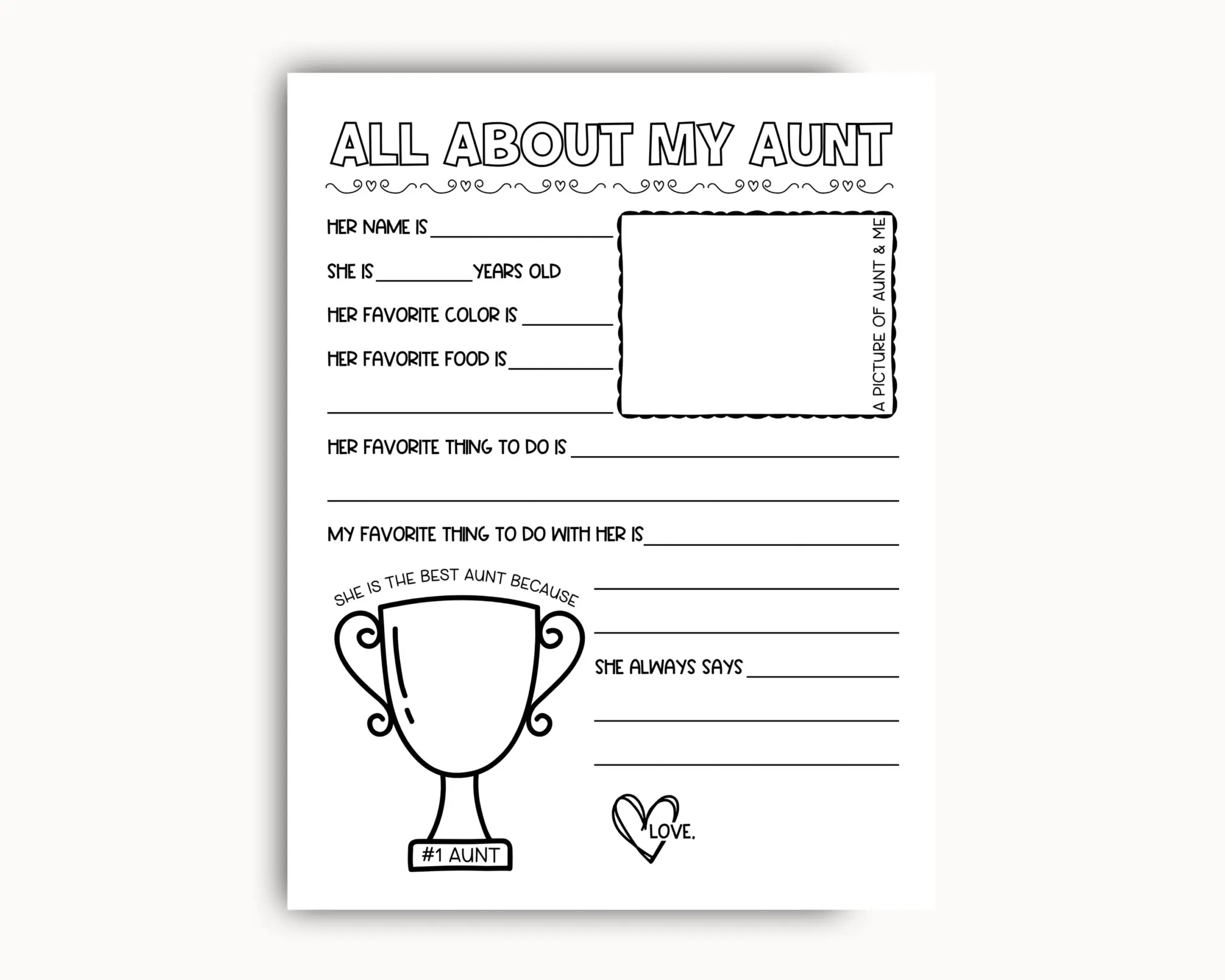 all about my aunt free printable