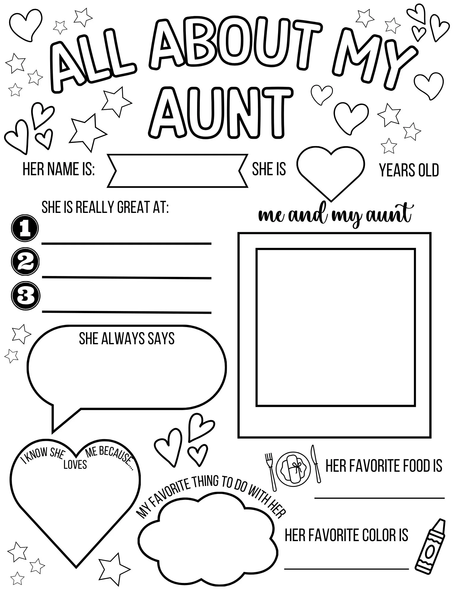 All About My Aunt Questionnaire All