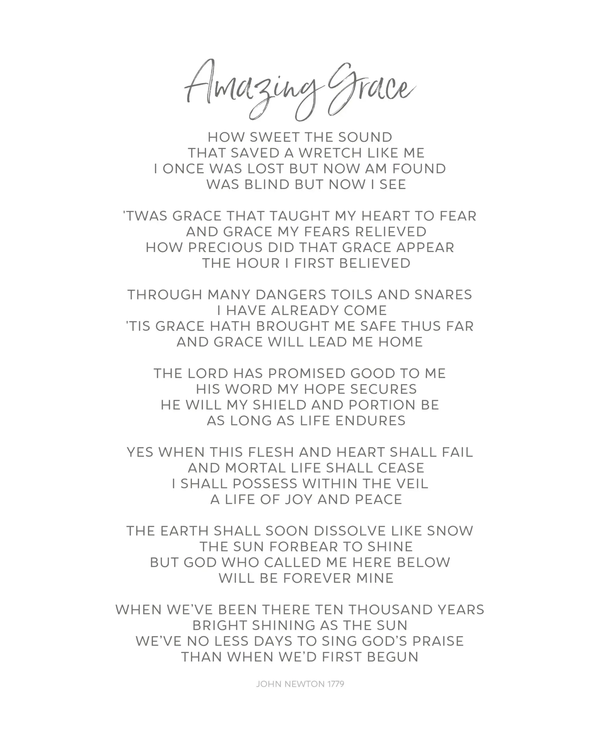 Amazing Grace Lyrics With Seven Verses Amazing Grace Lyrics With Seven Verses