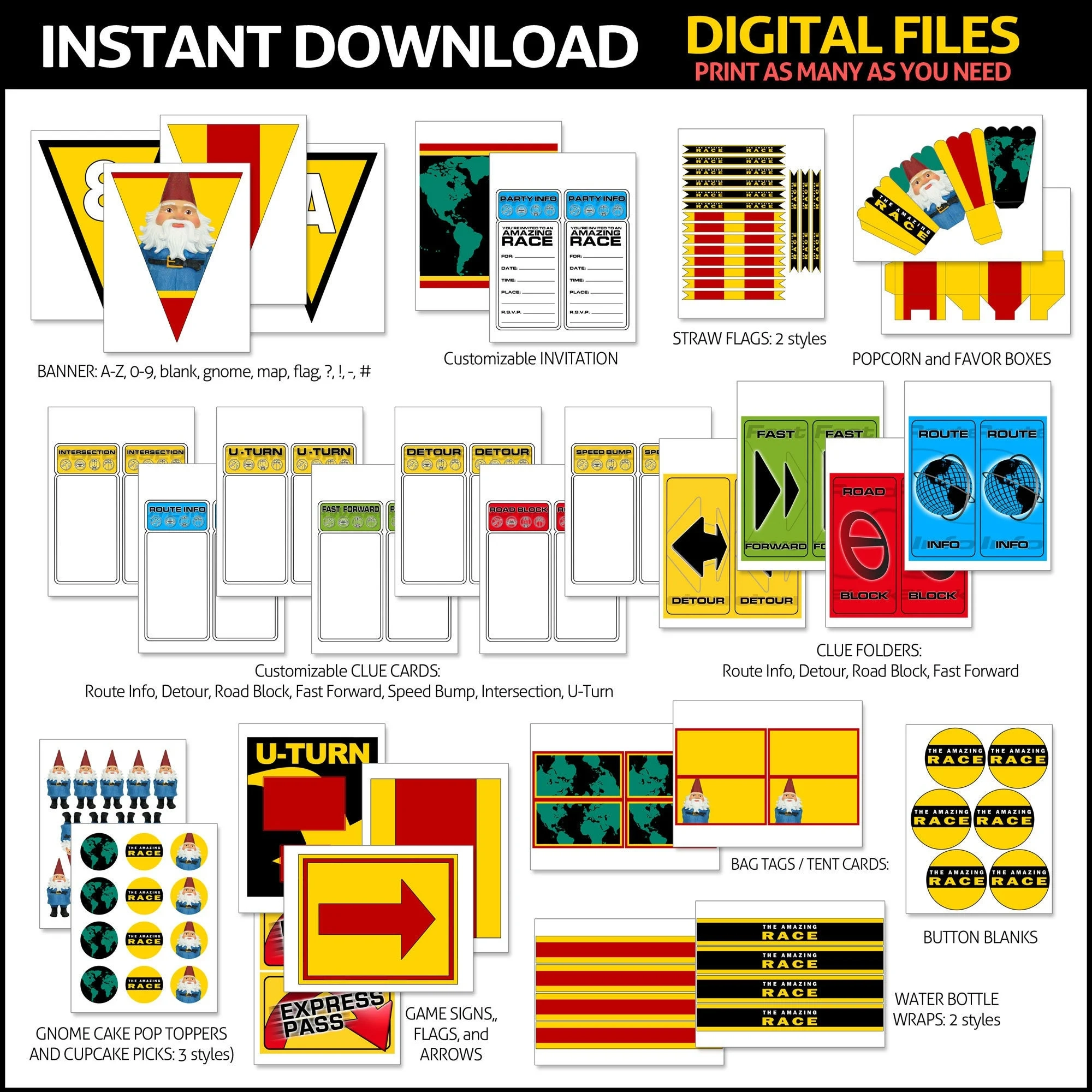 Amazing Race Party Printables Editable