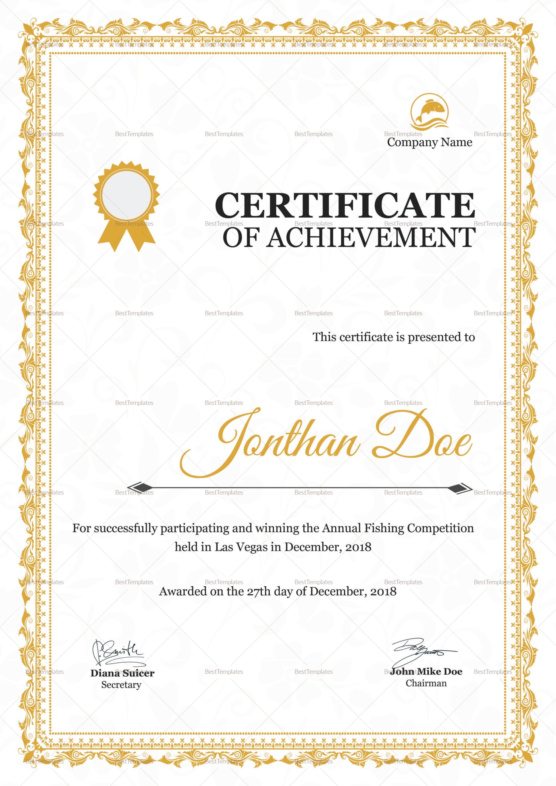 Annual Fishing Competition Certificate Annual Fishing Competition Certificate