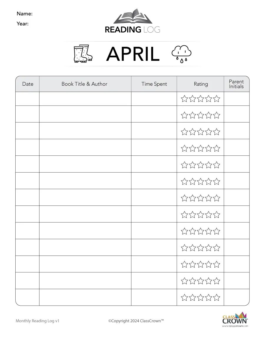 April Reading Log April Reading Log