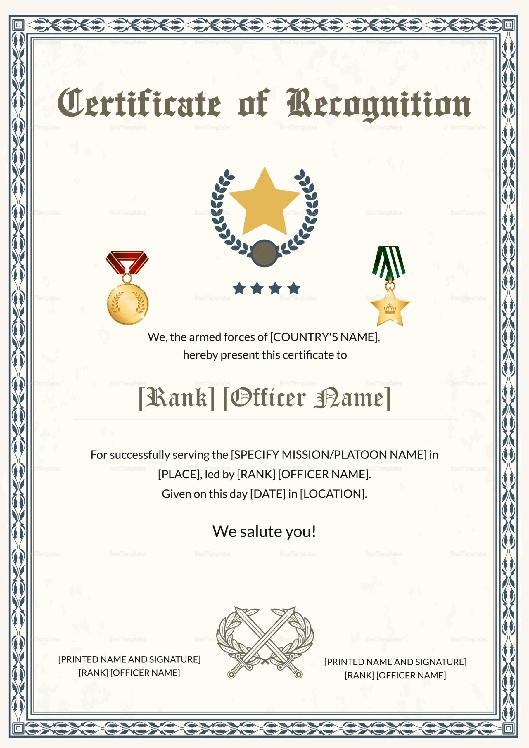Army Thank You Certificate Of Service Army Thank You Certificate Of Service
