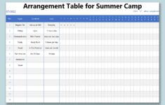 Arrangement Table For Summer Camp Xlsx Excel Personal Record 935b5b4d