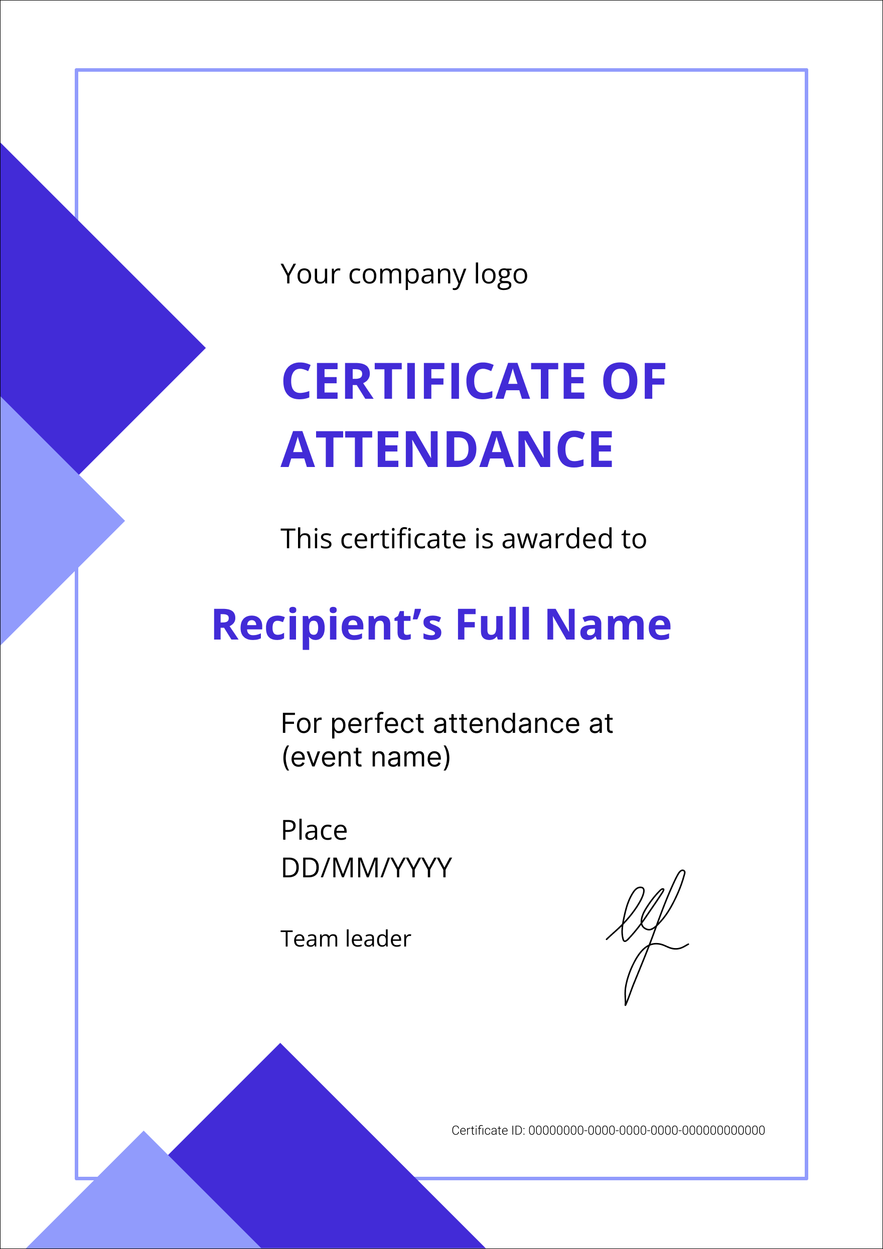 Attendance Certificate Templates Attendance Certificate Templates