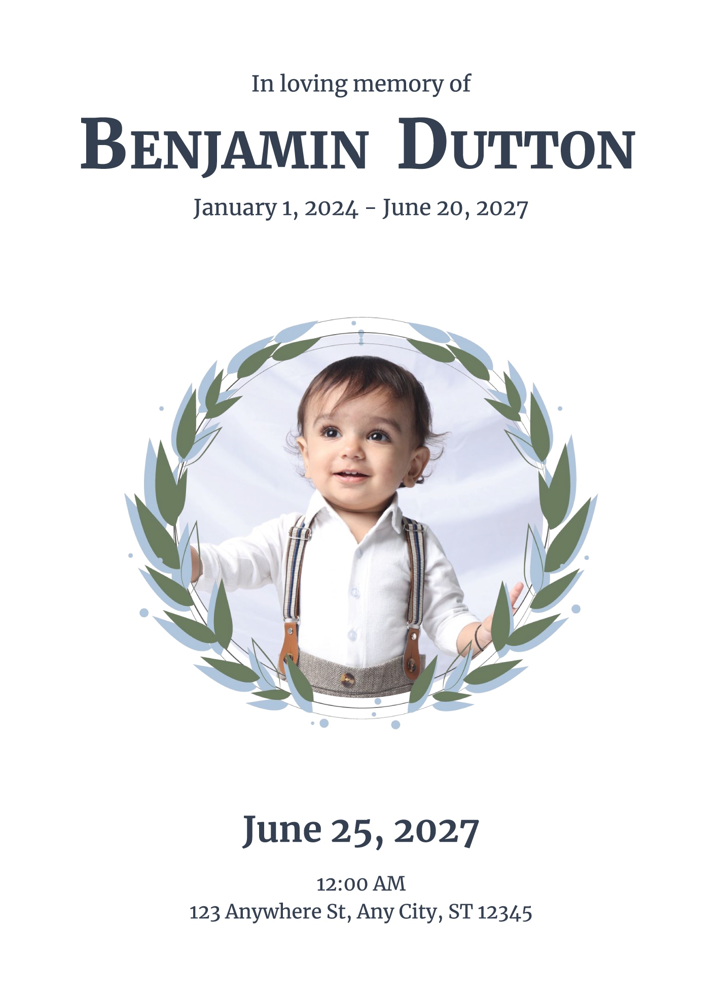 Baby Funeral Program Free Google Docs Template