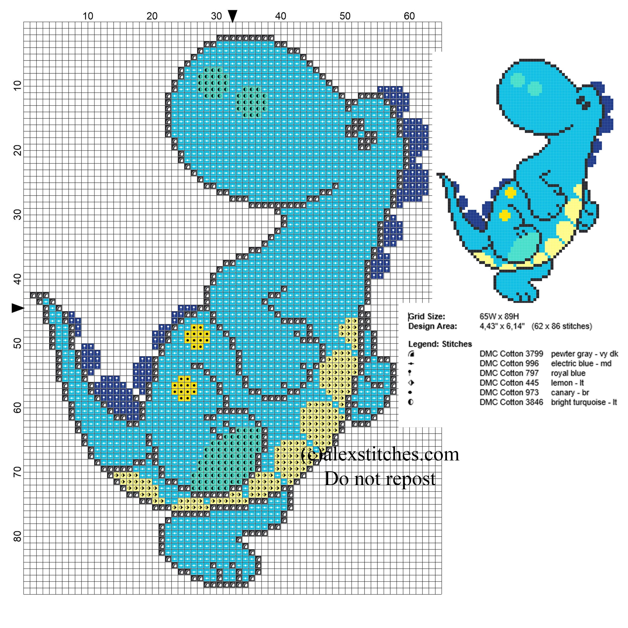 Baby Light Blue Dinosaur Free Small Cross Stitch Pattern Baby Light Blue Dinosaur Free Small Cross Stitch Pattern
