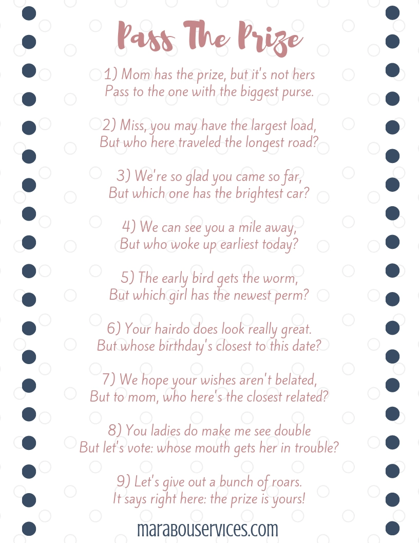 Baby Shower Pass The Prize Game Baby Shower Pass The Prize Game