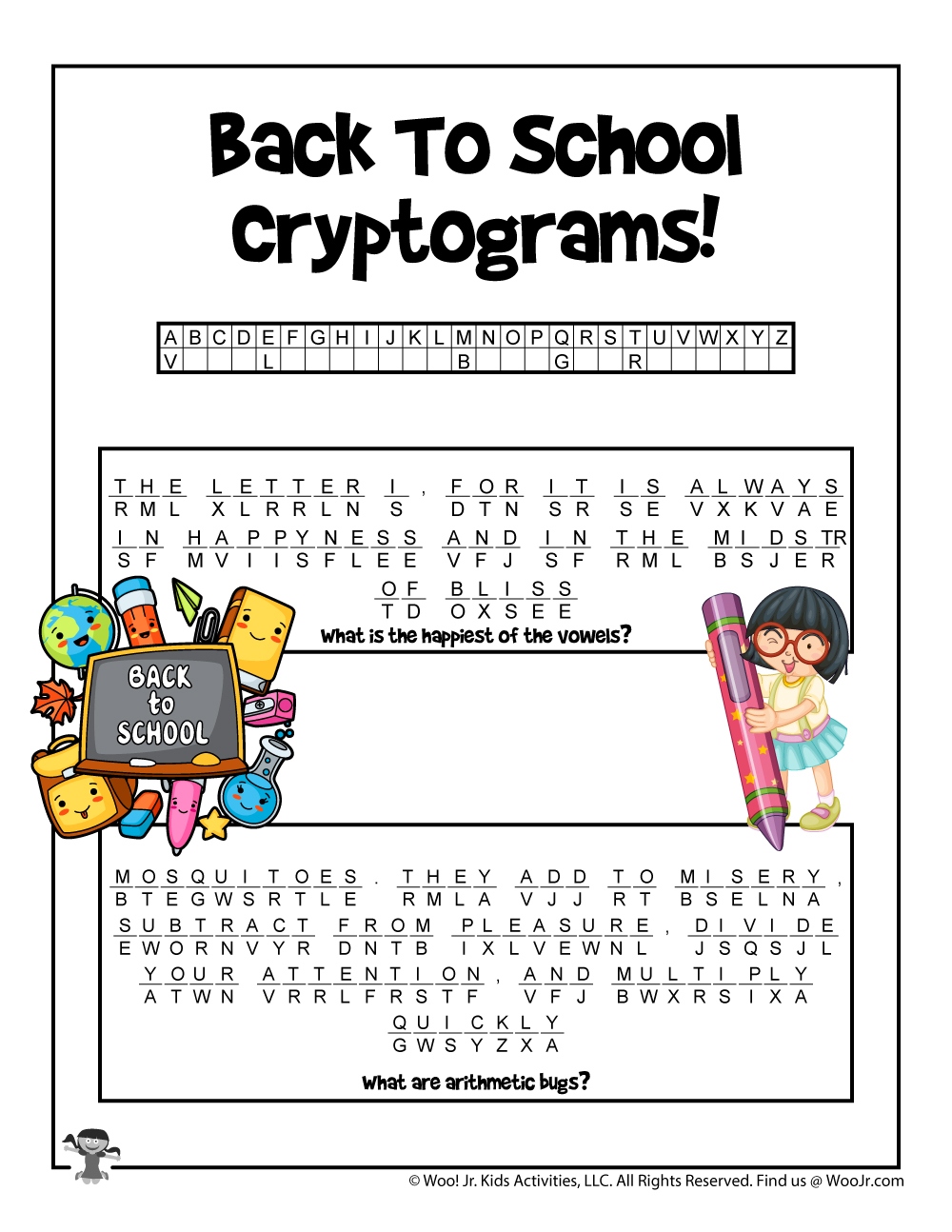 Back To School Cryptogram Word Puzzles Back To School Cryptogram Word Puzzles
