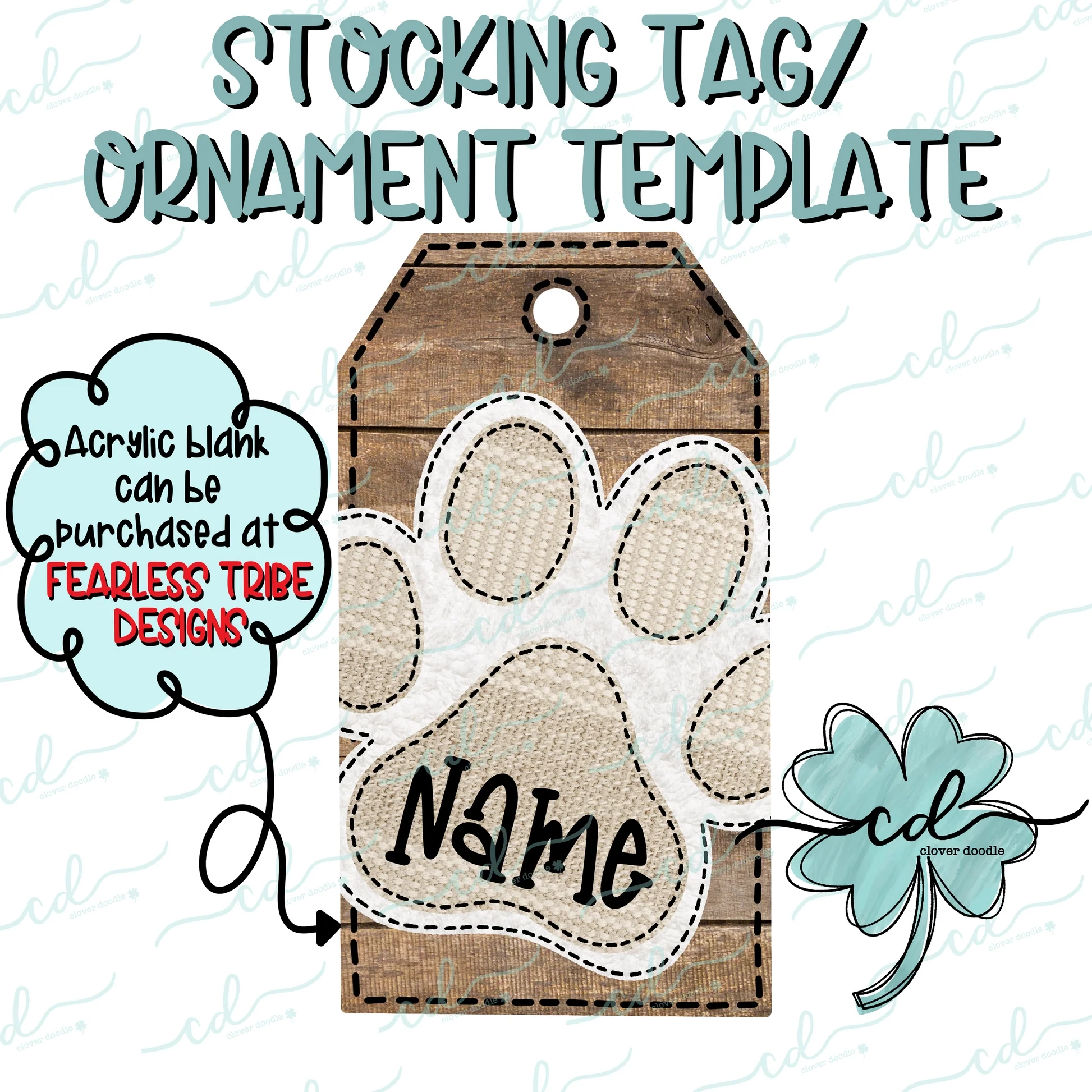 Barn Wood Neutral Paw Print Stocking Tag Template Cd