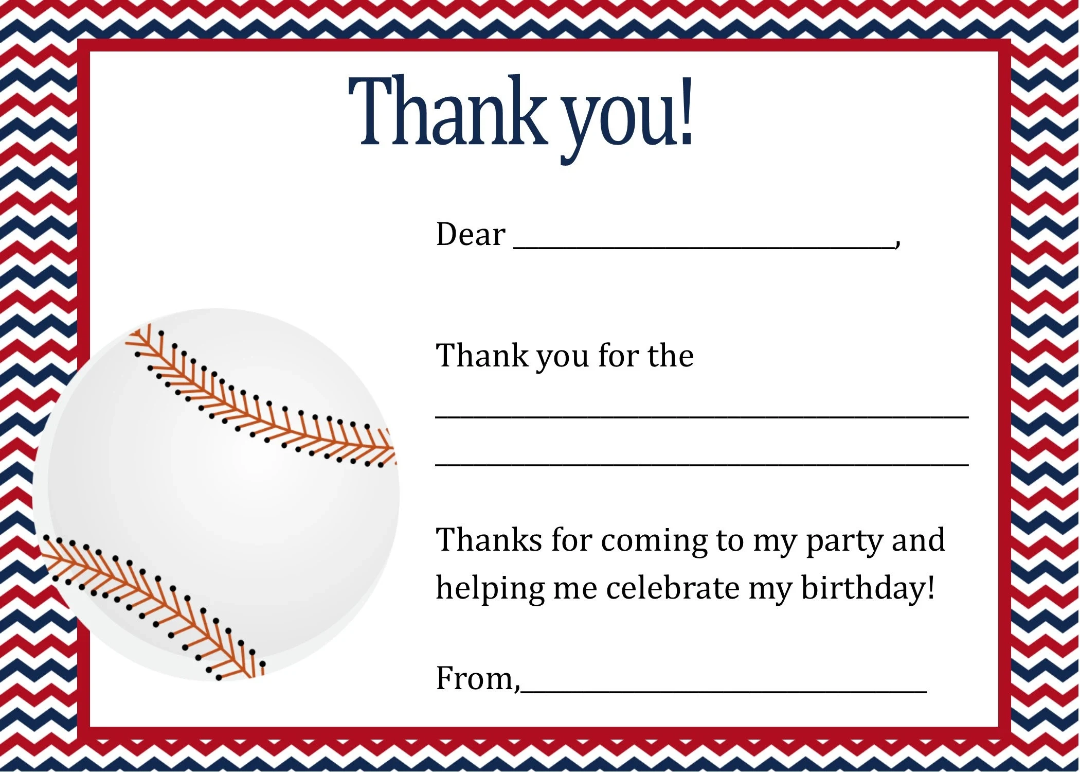 Baseball Birthday Thank You Card Digital Baseball Birthday Thank You Card Digital