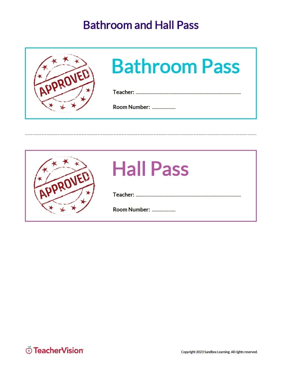Bathroom Pass Hall Pass Bathroom Pass Hall Pass