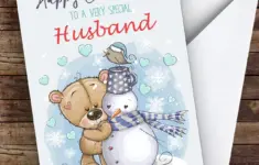 Bear Snowman Romantic Husband Personalized Christmas Card