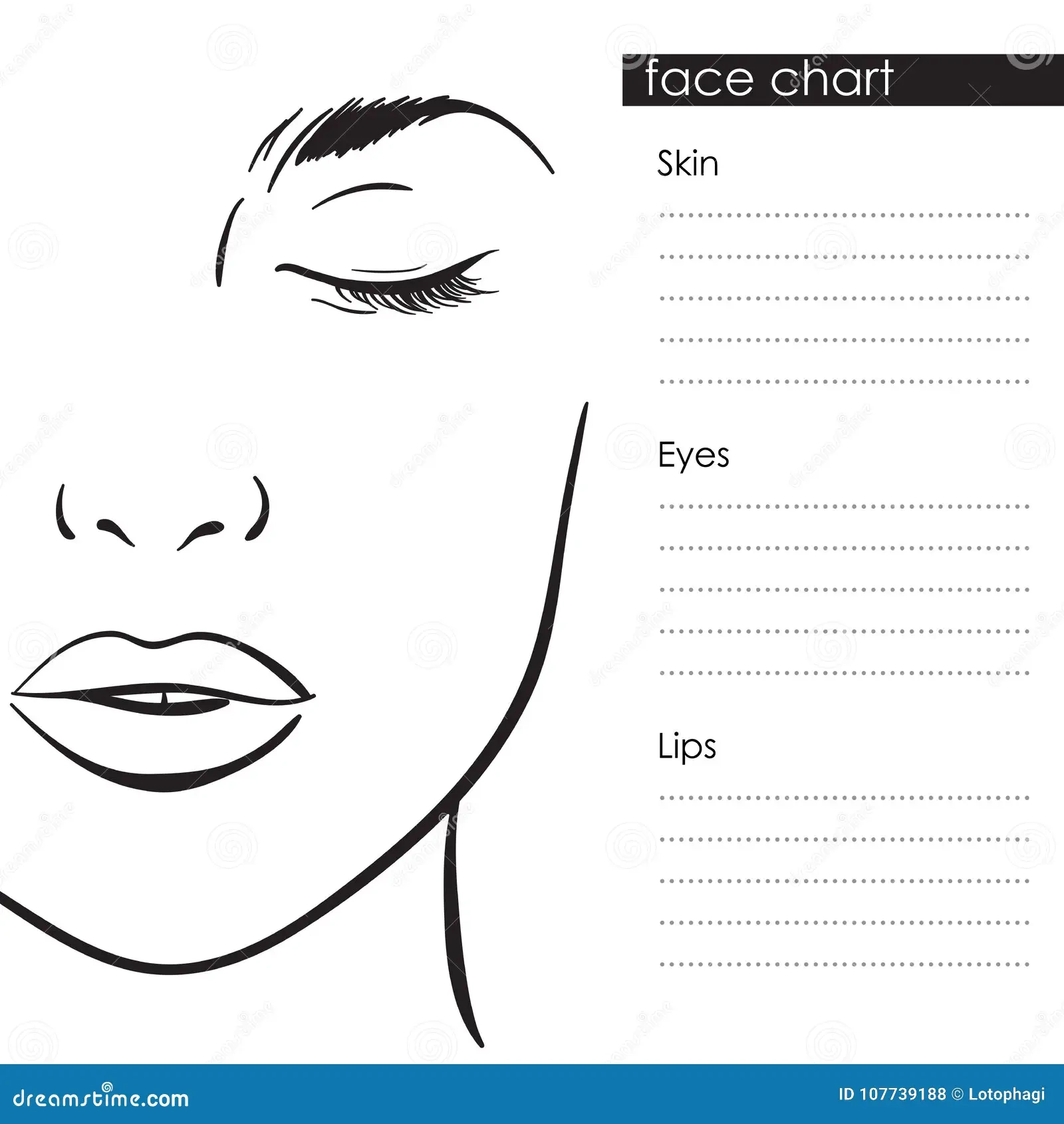 Beautiful Woman Portrait Face Chart Makeup Artist Blank Template Vector Beautiful Woman Portrait Face Chart Makeup Artist Blank Image107739188