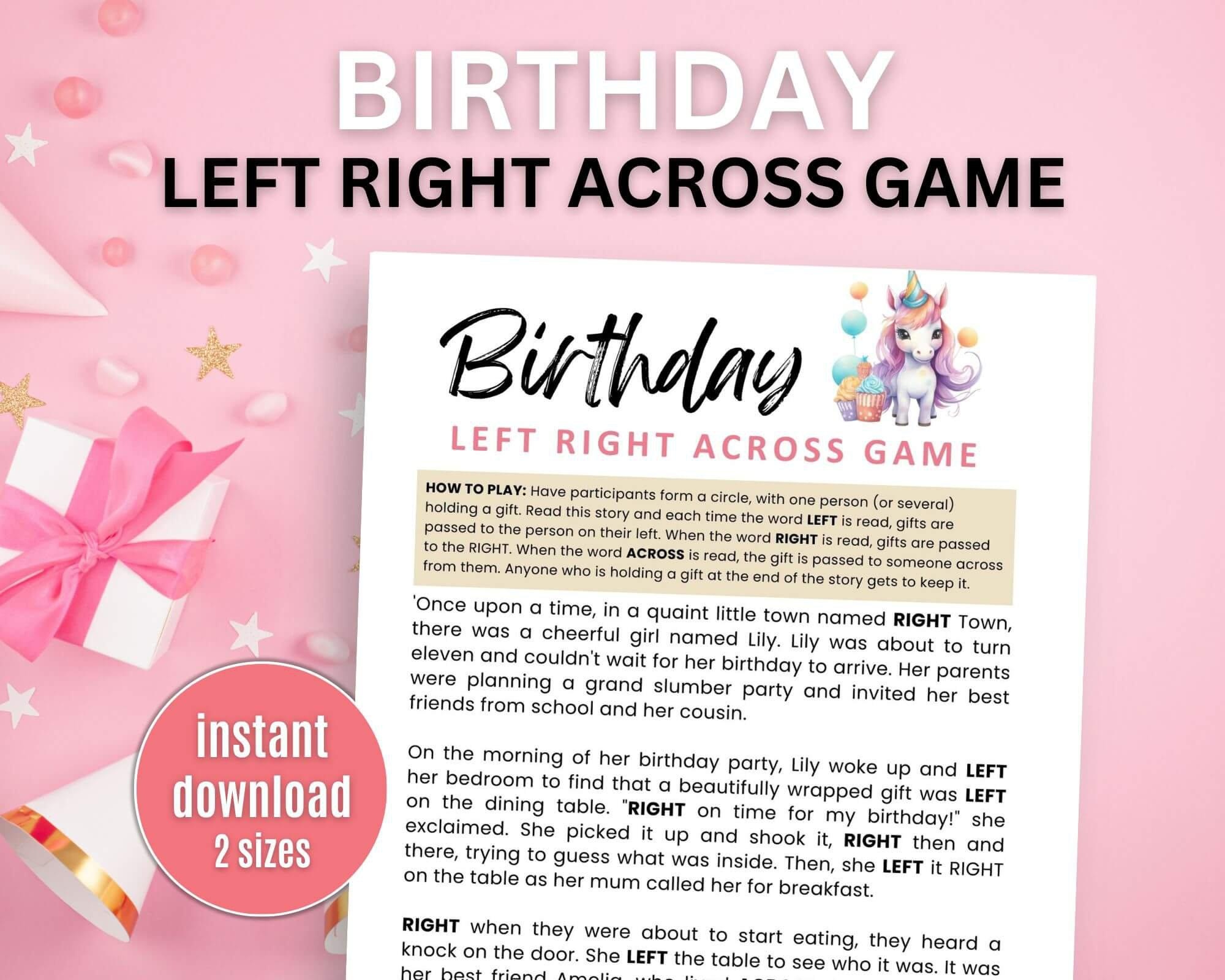 Birthday Left Right Across Game Birthday Left Right Across Game