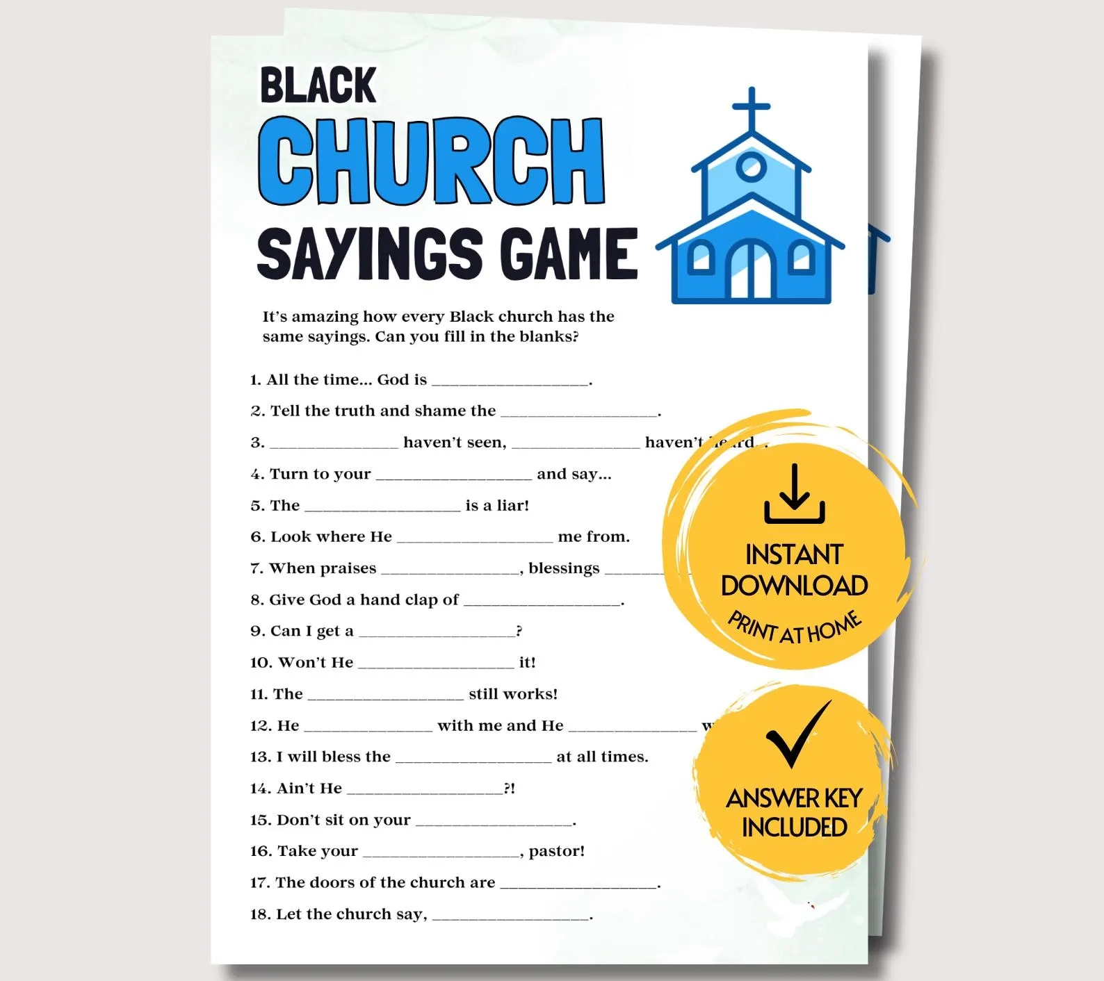 Black Church Sayings Game Printable Game Black Church Sayings Game Printable Game