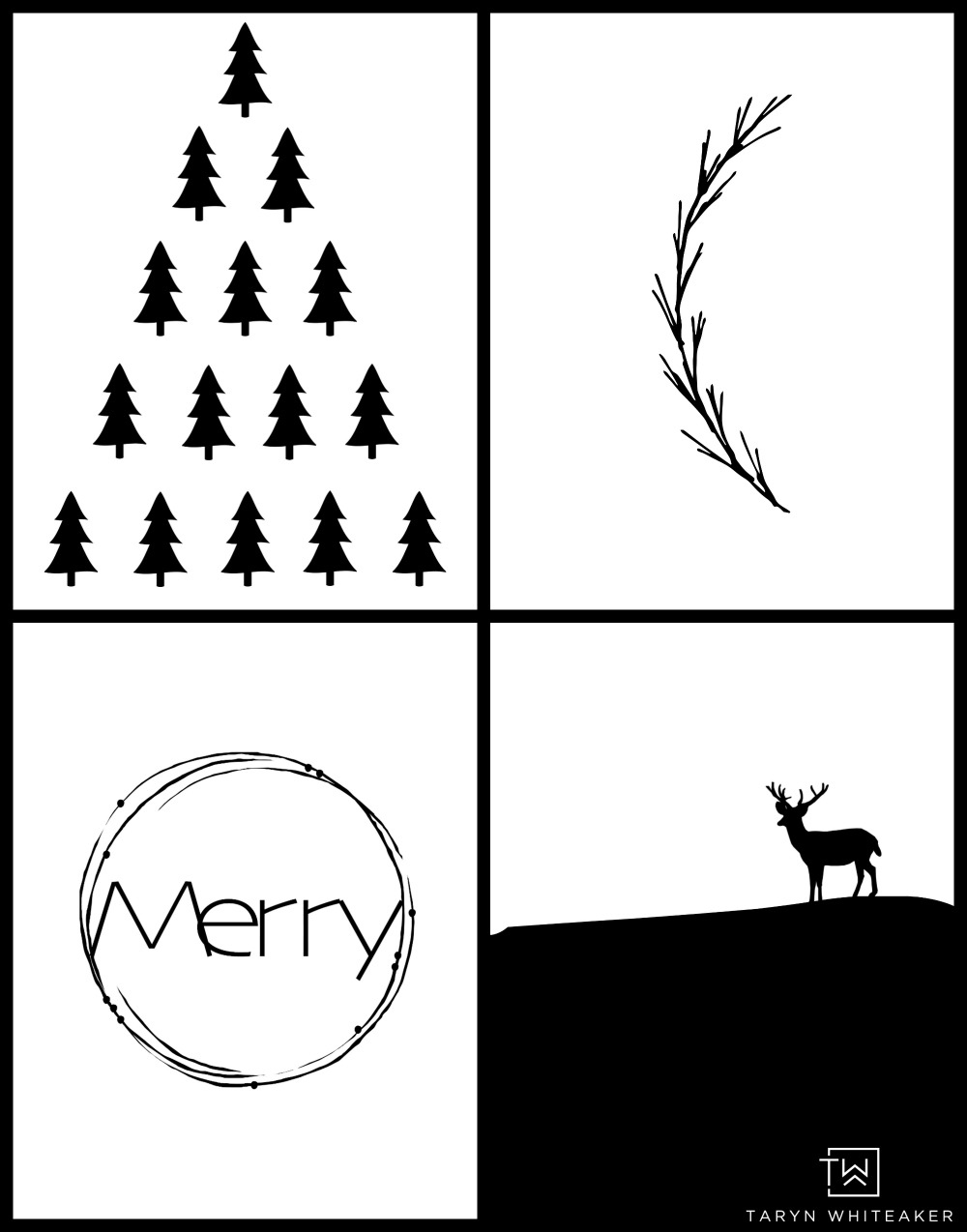 Black White Modern Christmas Printables