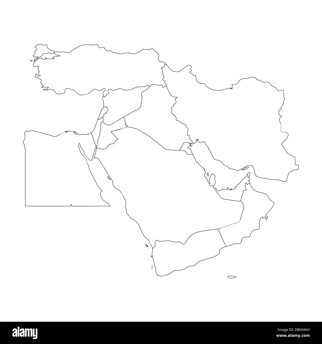 Blank Map Of Middle East Or Near East Simple Flat Outline Vector Ilustration Image360279125