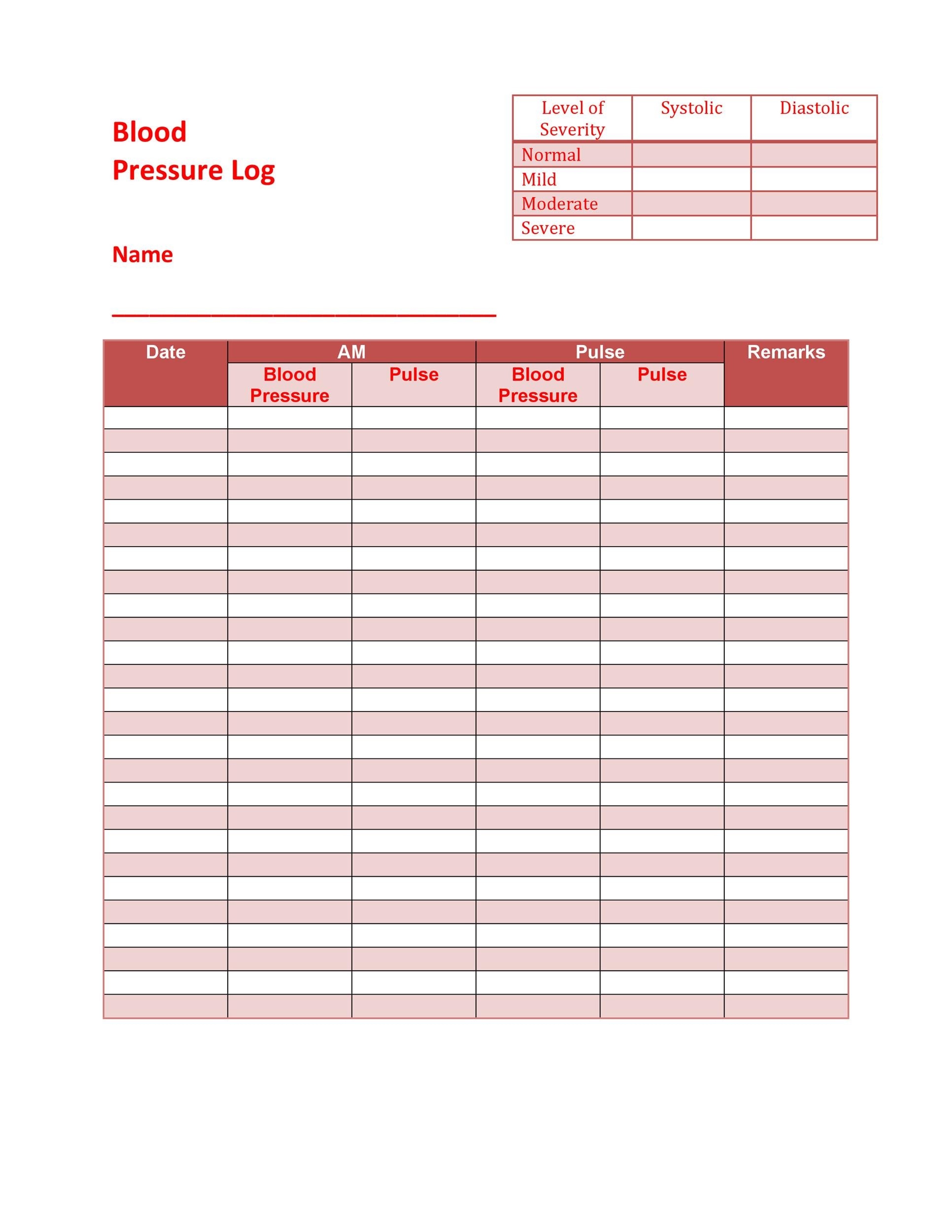 Blood Pressure Log Blood Pressure Log