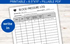Blood Pressure Log Printable Fillable