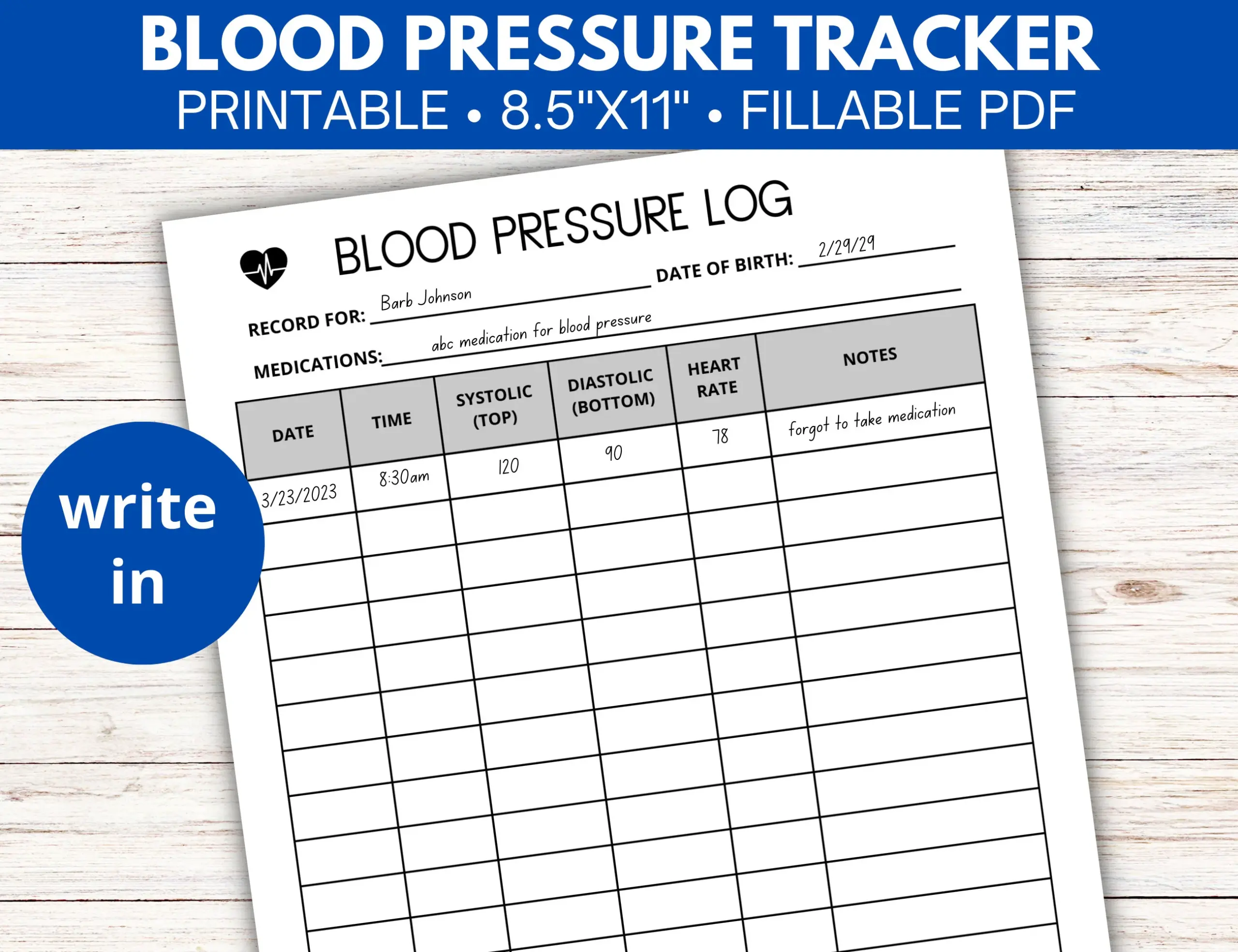 Blood Pressure Log Printable Fillable Blood Pressure Log Printable Fillable